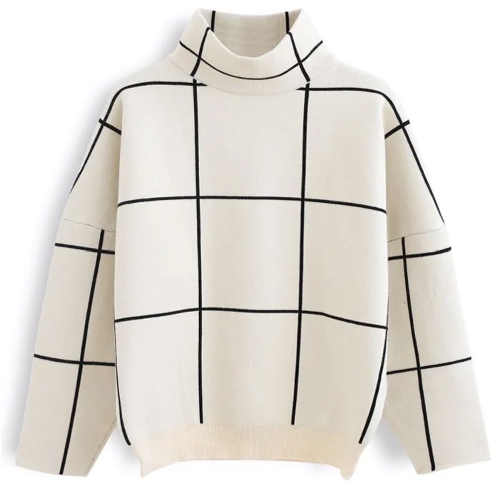 Chicwish Grid Turtleneck Sweater Size S-M